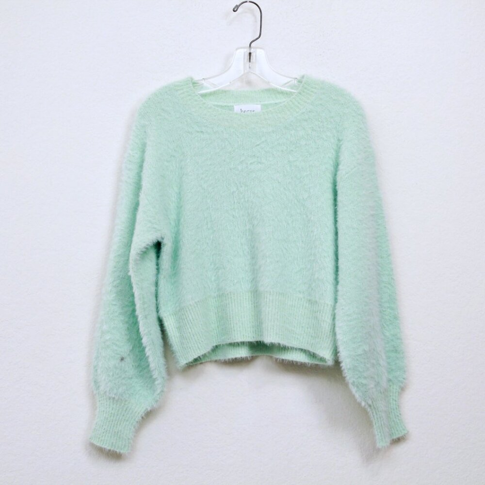 NWOT Korye Crew Neck Fuzzy Cropped‎ Sweater Mint Green Women S/M
